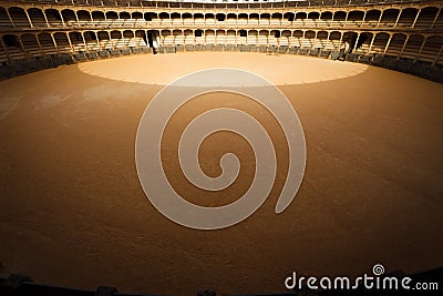Aerial view of sunny side of bull fighting ring