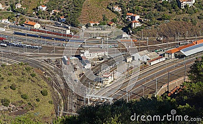 Aerial view of a train station in south of France