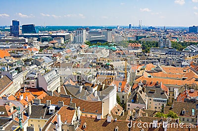 Aerial view of Vienna as seen from the Saint Stephan (Stephansdom) cathedral