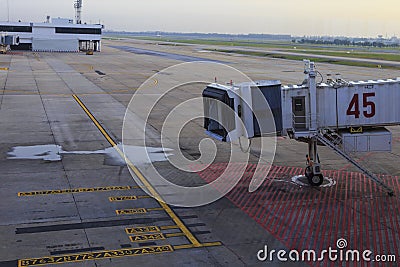 Aerobridge in airport plane parked