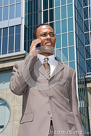 African American businessman on cell phone