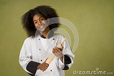 African American Chef Holding Rolling Pin
