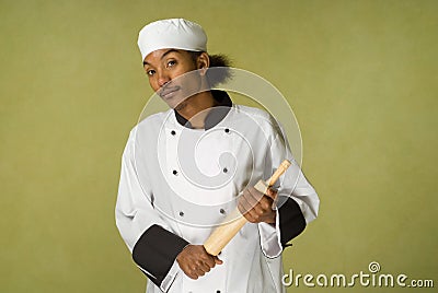 African American Chef Holding Rolling Pin