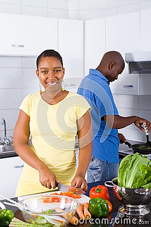 African american couple in kitchen