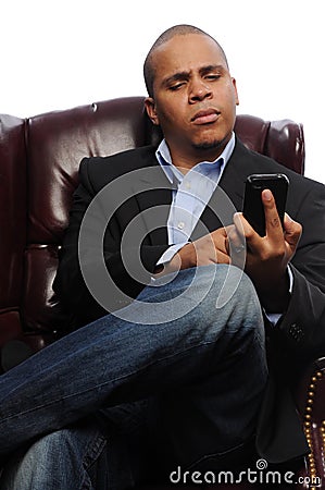 African American Man with Cell Phone