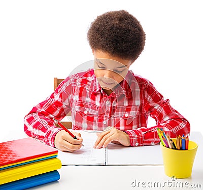 African American school boy taking test