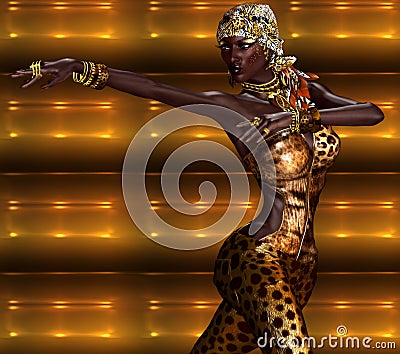 African American Woman in Leopard Print Fashion with Beautiful Cosmetics