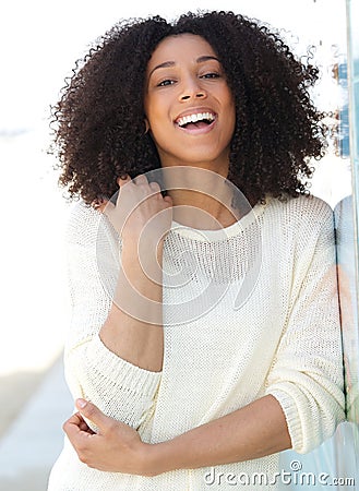 African american woman smiling outdoors