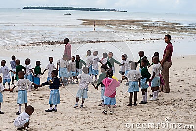 African school kids outdoor with teachers