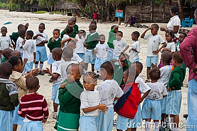 African school kids outdoor with teachers