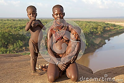 African tribal woman and children