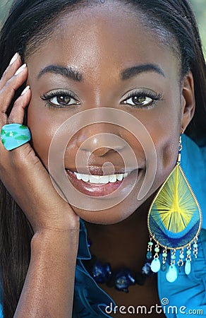 African Woman Blue: Smiling and Happy Face