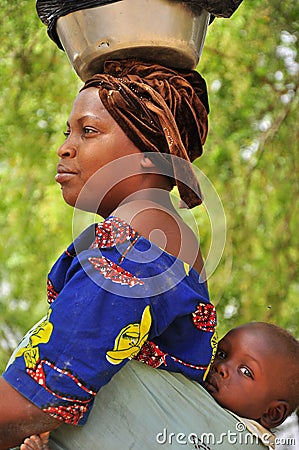 African women with baby on the back