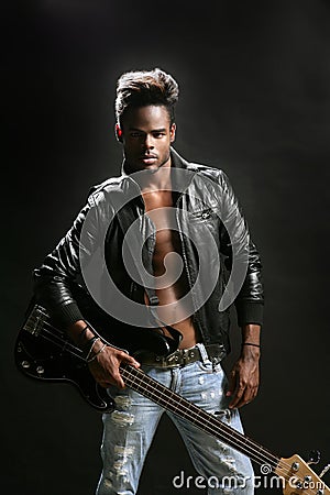 Afro american leather rock star musician