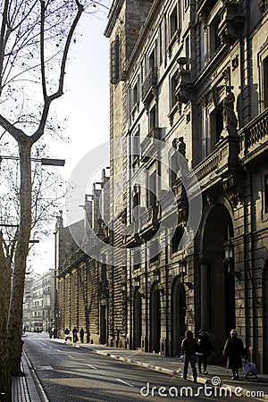 Against light on the Ramblas in Barcelona, Spain