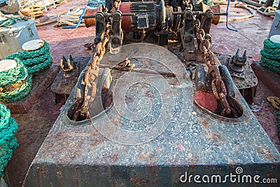 Aged technology: Old and rusty gearwheel on an old ship - retro