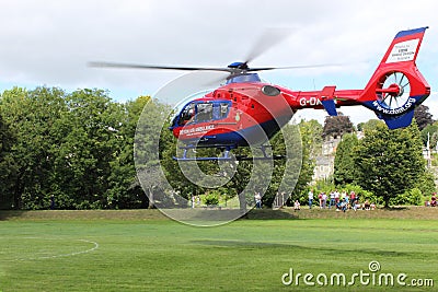 Air Ambulance Helicopter Landing in The Meadows Tavistock