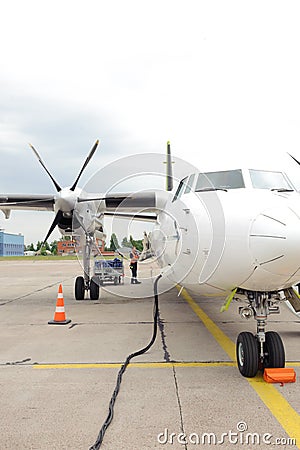 Air Baltic propeller airplane in Riga airport
