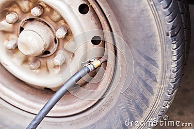 Air compressor tube on tire
