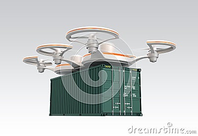 Air drone carrying a cargo container in the sky