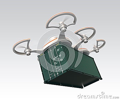 Air drone carrying a cargo container in the sky