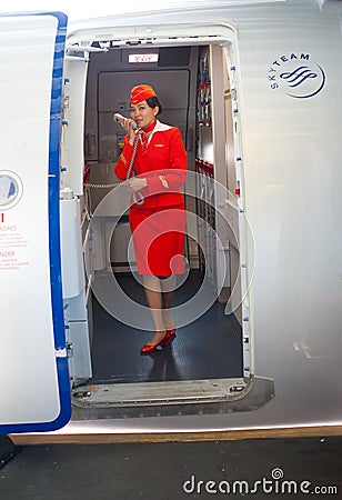 Air hostess at work