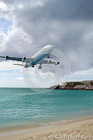 Airbus Airplane Landing over the Sea