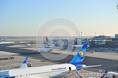 Aircraft and planes at Frankfurt airport