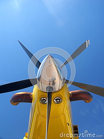 Aircraft propeller on blue sky