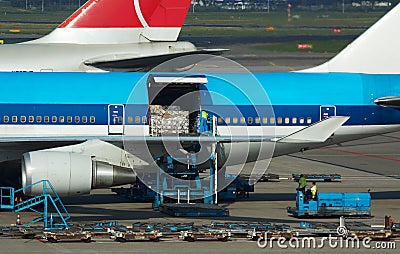 Aircraft unloading cargo