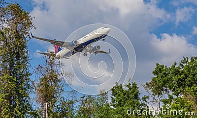 Airliner Landing Low Near Trees