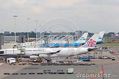 Airplane of China Airlines at the gate at Schiphol