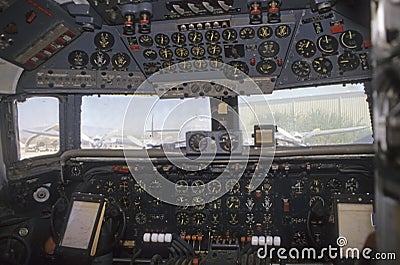 Airplane cockpit of douglas vc liftmaster