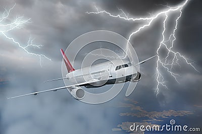 Airplane flying in storm