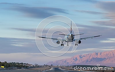 Airplane is landing at Eilat, Israel