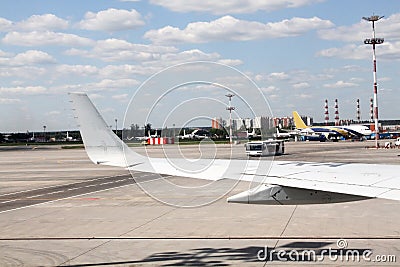 Airplane in landing runway road