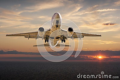 Airplane Landing at Sunset