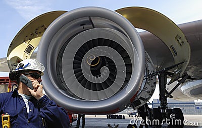 Airplane mechanic and jet engine