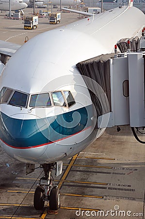 Airplane and parking apron of Hongkong Airport