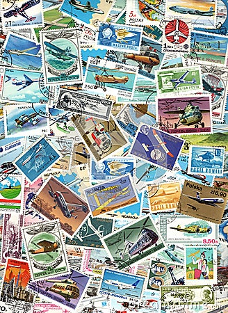 Airplanes and aviation - background of postage stamps