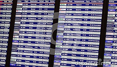 Airport departures and arrivals information board