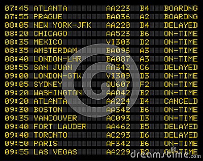 Airport flight schedule sign