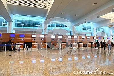 Airport interior hall with reflection on floor