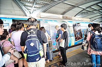 Bangkok,Thailand:Airport Link train at a station.