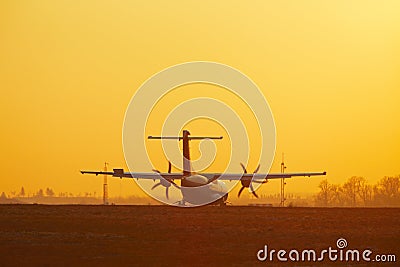 Airport at the sunset