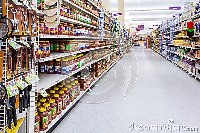 Aisle in an American supermarket.
