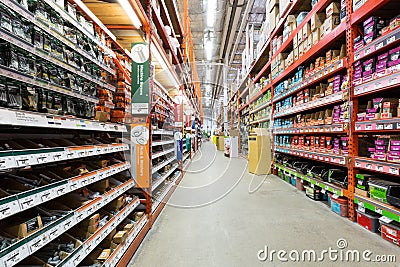 Aisle in a Home Depot hardware store