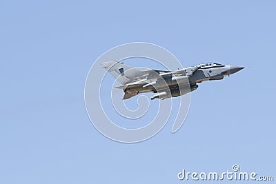 ALBACETE,SPAIN - APRIL 11: Military fighter jet during demonstration in Albacete air base, Los Llanos (TLP) on April 11, 2012 in A