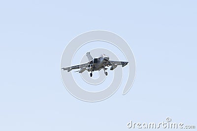 ALBACETE,SPAIN - APRIL 11: Military fighter jet during demonstration in Albacete air base, Los Llanos (TLP) on April 11, 2012 in A