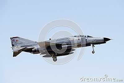 ALBACETE,SPAIN - APRIL 11: Military fighter jet during demonstration in Albacete air base, Los Llanos (TLP) on April 11, 2012 in A